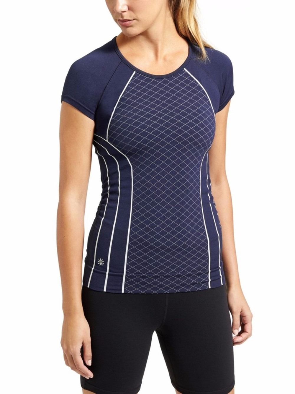 NWT Athleta Finish Fast Line Tee - Navy/White